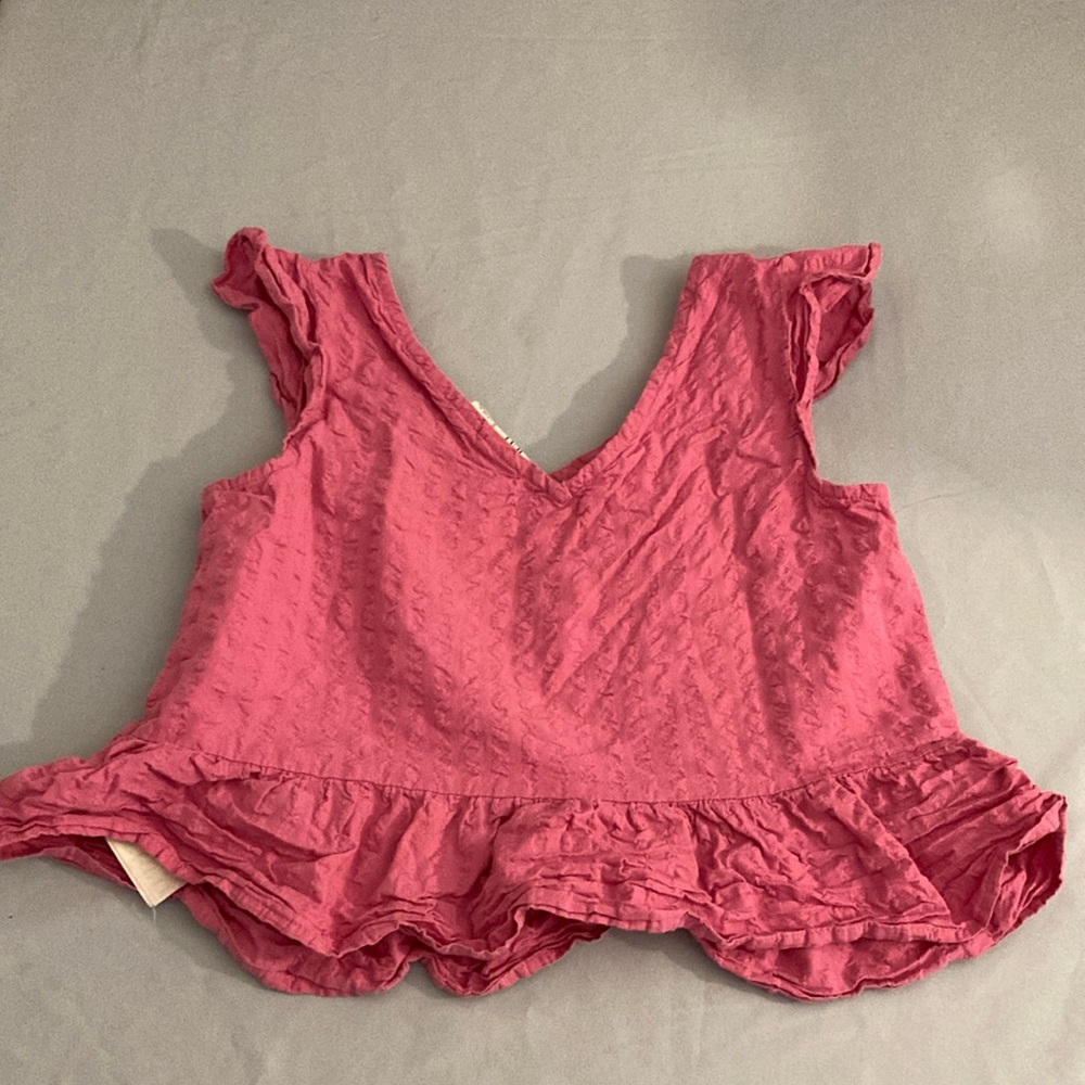 Pink Ruffled Blouse with V-Neckline - Picture 3 of 4
